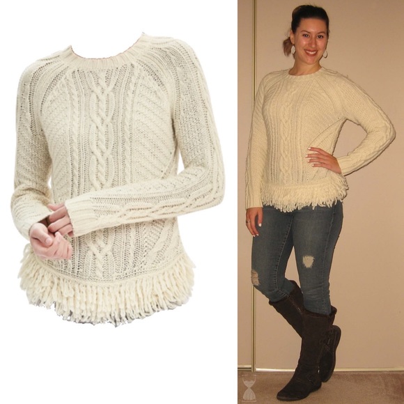 Ivory cable-knit sweater with fringe hem - Picture 6 of 6